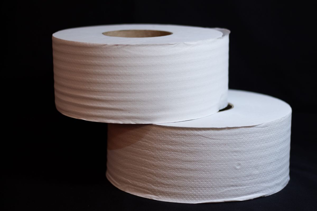 Two jumbo toilet paper rolls